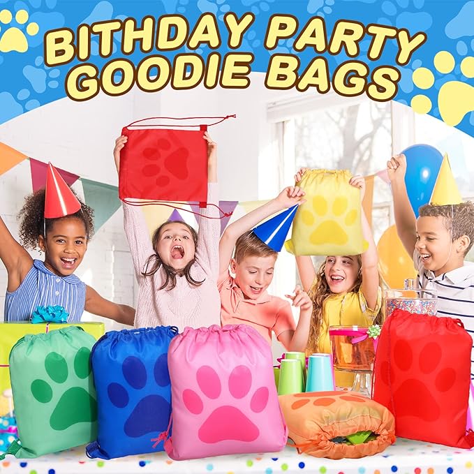 Yerliker 14 Pieces Paw Print Drawstring Bags Cute Paw Print Bags Bulk Reusable Dog Themed Party Favor Backpack Set Puppy Themed Drawstring Goodie Backpack with String for Birthday Gift Supplies-Mewly Pet