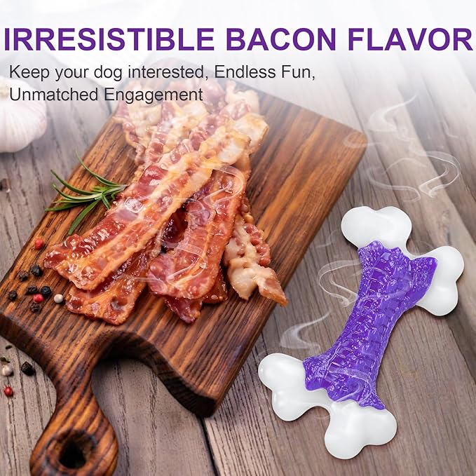 Tough Dog Chew Toys for Aggressive Chewers Large Medium Breed Bacon Flavor, Bone Toy Dog, Nylon Heavy Duty Extreme Indestructible Teething Training-Mewly Pet