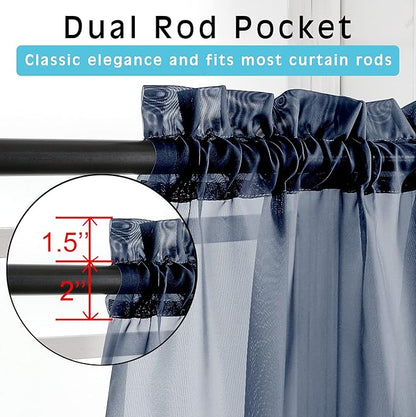 OWENIE Sheer Curtains 54 inches Long 2 Panels Set, Rod Pocket Curtain Sheers for Living Room/Bedroom, Light Filtering Voile Panels Drapes Small Window Treatments 2 Pcs Total Wide 84 Inches, Navy Blue