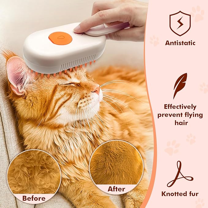 Cloud Care Cat Brush, Cat Steam Brush for Shedding, 4-In-1 Self-Cleaning Pet Steam Brushs for Long and Short Hair Cats and Dogs Grooming Supplies-Mewly Pet