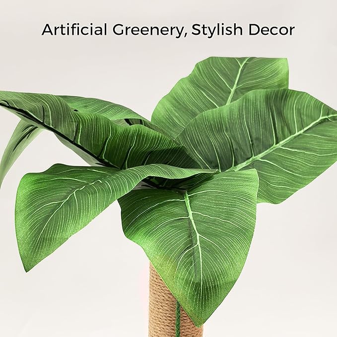 Cat Scratching Post, Wooden Cat Scratcher Toy for Indoor Cats, Sisal Ball Toy with Hanging and Track Balls, 17.7" Tall Banana Tree Cat Tower for Kittens-Mewly Pet