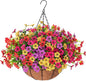 Orgrimmar Artificial Hanging Flowers Basket Outdoor Fake Hanging Plants UV Resistant Realistic Silk Flowers Eucalyptus in Coconut Lining Baskets for Home Porch Balcony Patio Yard Muti-Color