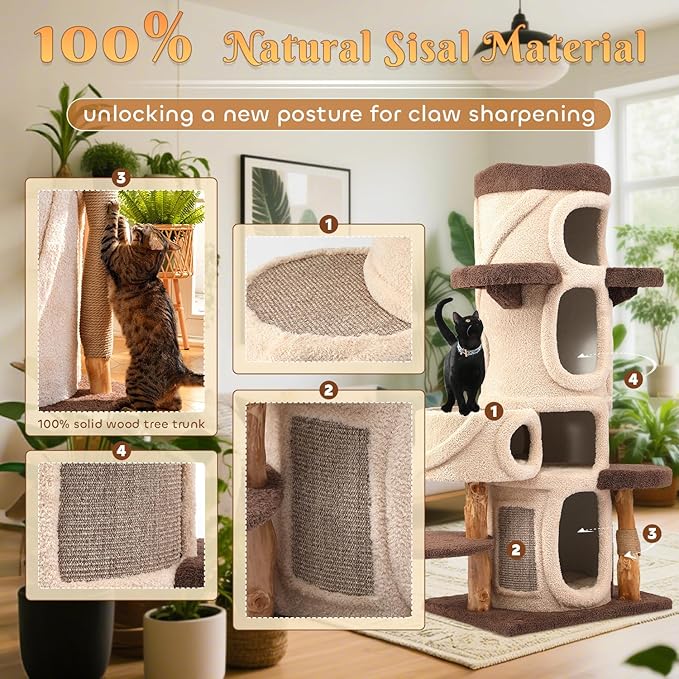 70'' Luxury Heavy Duty Cat Tree for Indoor Cats Adults,Treehouse Theme Large Cat Tower for Home Decoration,Multi-Level Modern Maine Coon Condo with 3*Wood Scratching Post,Perch,Huge House for Multicat-Mewly Pet