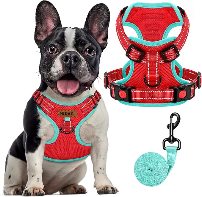 MIDOG No-Pull Dog Harness | Adjustable & Reflective Pet Harness Leash Set for Small Medium Large Dogs Walking, Training| No Choke, Front Clip, Soft Padded Vest with Easy Control Handle - Red, M-Mewly Pet