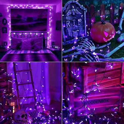 BrizLabs Purple Halloween Lights, 33ft 100 LED Halloween String Lights, 8 Modes Battery String Light with Timer, Indoor Outdoor Battery Purple Tree Light for Party Christmas Tree Bedroom Patio Decor