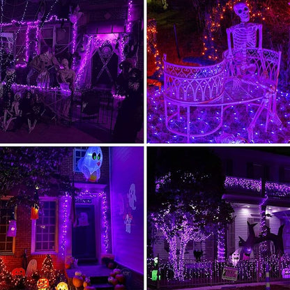 Purple Halloween Solar String Lights Outdoor, 2-Pack 80FT 200LED Solar Twinkle Light Waterproof, Copper Wire 8 Modes Purple Fairy Lights for Garden, Fence, Tree Decor, Halloween Decoration Outdoor