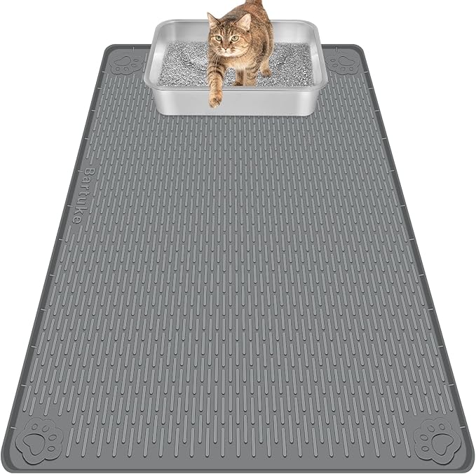 Cat Litter Mat, Extra Large 40" x 28" Silicone Mat Litter Trapping Mat for Scatter Control, Soft on Kitty Paws, Easy to Clean (Dark Gray)-Mewly Pet