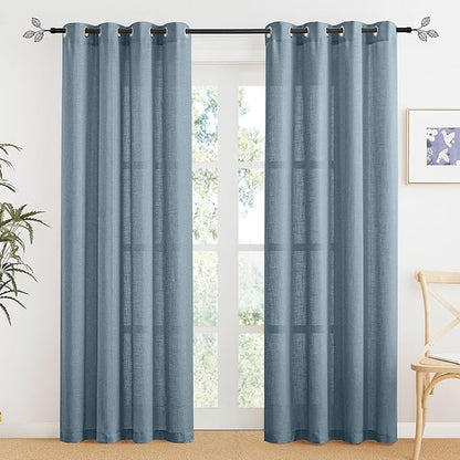 RYB HOME Stone Blue Semi Sheer Curtains 84 inches Long, Grommet Easy Sliding Light Filtering Half Privacy Window Curtains & Drapes for Bedroom Living Room Farmhouse, W 52 x L 84 inches, 2 Pcs