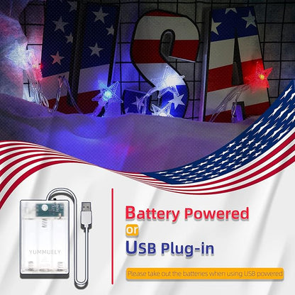 4th of July Decorations Red White and Blue Star String Light Battery Operated 10FT 20 LED Indoor Outdoor Waterproof Twinkle Patriotic Fairy Lights for Independence Day Memorial Day