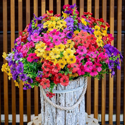 Artificial Flowers for Outdoors Fake Plants - 16 Bundles Faux Outside Greenery Boxwood UV Resistant Plastic Shrubs Decor (Mixed)