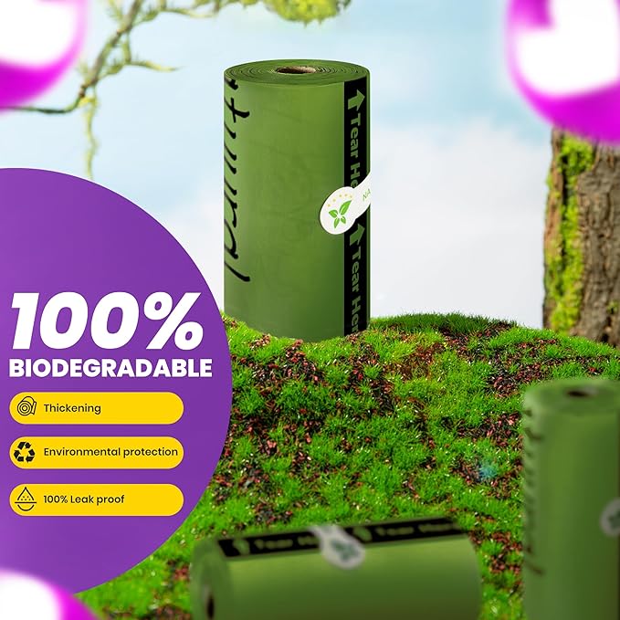 Dog Poop Bags-150 Counts with Holder (10 Rolls), Biodegradable Poop Bags, Eco-friendly and Easy to Open, Thick Dog Waste Bags (Green)-Mewly Pet