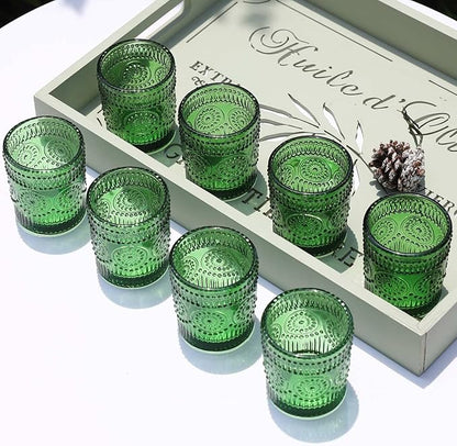 VOHO Green Candle Holder Set of 12, Green Glass Votive Candle Holders for Centerpiece Table Decorations, Votive Candles Holder Bulk for Birthday (2.1'' x 2.6'', W/H)