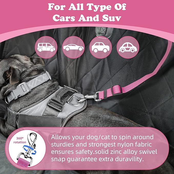 BWOGUE 2 Packs Dog Cat Safety Seat Belt Strap Car Headrest Restraint Adjustable Nylon Fabric Dog Restraints Vehicle Seatbelts Harness-Mewly Pet