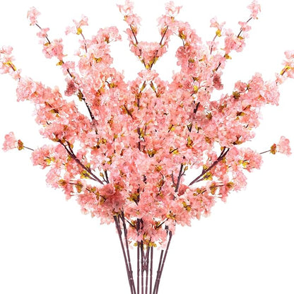 Giegxin Set of 8 Silk Cherry Blossom Branches Cherry Blossom Tree Stems Long Stem Artificial Flowers for Tall Vase Flowers for Home Wedding Vase Floral Arrangements, 39.37 Inch (Pink)