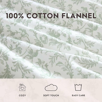Laura Ashley - Flannel Sheets Full Size, Anti-Pilling & Wrinkle Resistant Cotton, Touchably Soft for All-Season Comfort - Bed Sheets with Matching Pillowcases & Fitted Sheet (Brinna Green)
