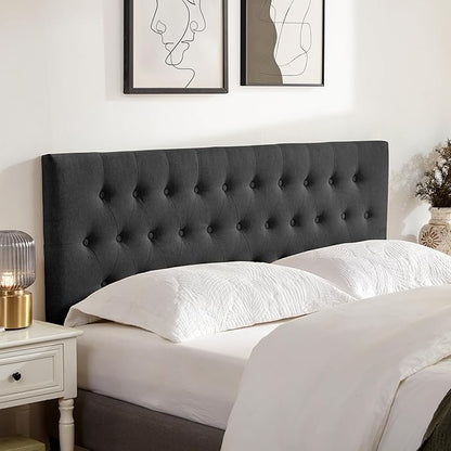 Tufted Upholstered Headboard California King Size, Solid Wood Head Board with Durable Metal Legs, Adjustable Height Bed headboard from 37” to 51” Fabric Headboard in Button Design, Black