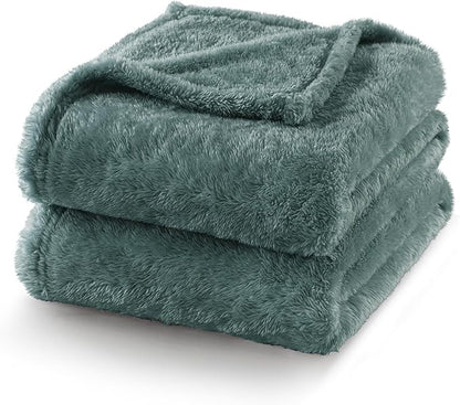 Exclusivo Mezcla Plush Fuzzy Fleece Bed Blanket Twin Size, Super Soft, Fluffy and Warm Blankets, Suitable for All Seasons (Celadon, 90x66 Inches)