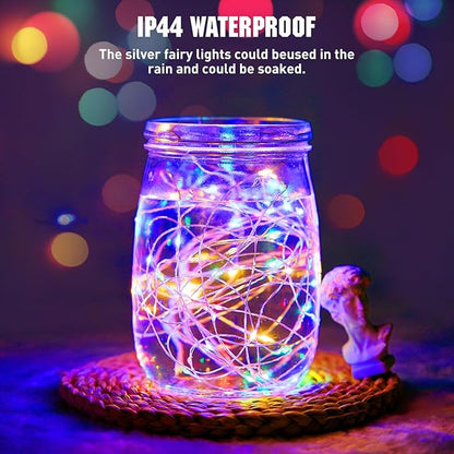 JMEXSUSS 4 Pack 50 LED Multicolor Fairy Lights Battery Operated, Each16 ft Multicolor Christmas Lights Waterproof Twinkle Lights for Party Wedding Christmas Birthday Indoor Outdoor Decoration