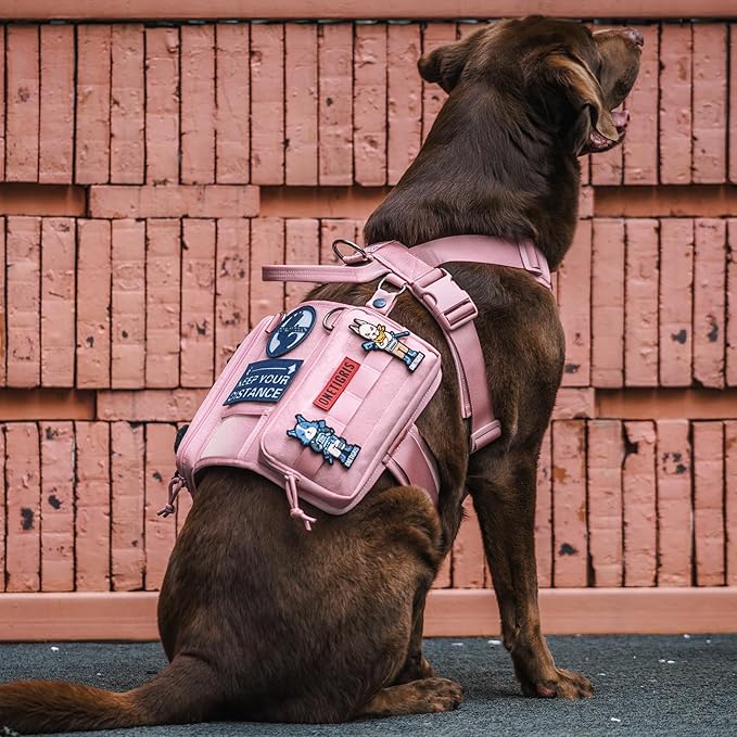 OneTigris Service Dog Vest Harness, Service Dog Cape Guardian Dog Backpack Harness with Pouches Dog Saddle Bag for Small Medium and Large Dogs (Pink, Large)-Mewly Pet