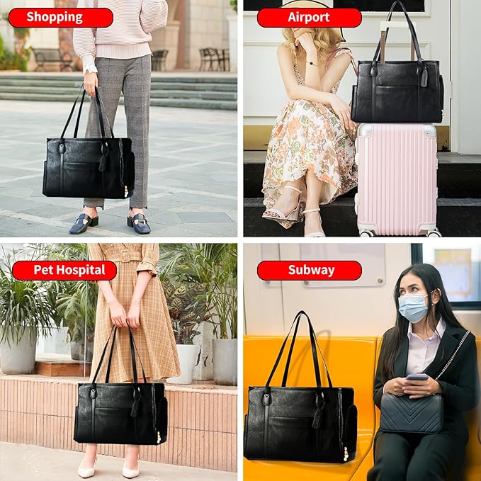 Stylish Dog Purse Carrier, Leather Pet Carrier Bag for Small Dogs Cats Puppy, Airline Approved Soft-Sided Carrier Black-Mewly Pet