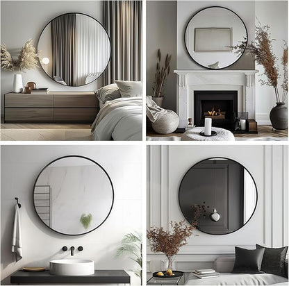 Round Mirror 30 inch, Large Round Mirror, Black Circle Mirrors Aluminum Frame, Circle Mirrors for Wall, Bathroom, Living Room, Hallway.