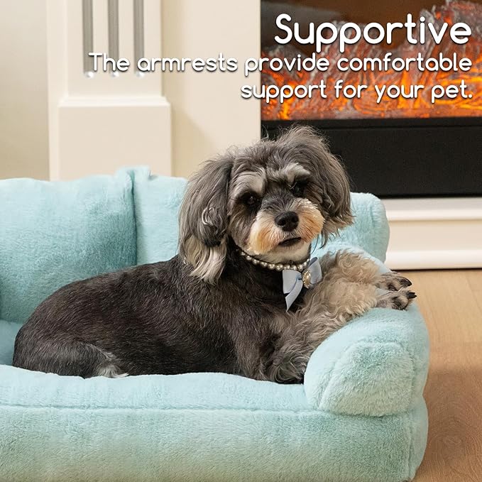 Hollypet Fluffy Plush Pet Cat Couch Sofa Soft Calming Pet Dog Sofa Beds for Medium Small Cats and Dogs, Mint Green-Mewly Pet