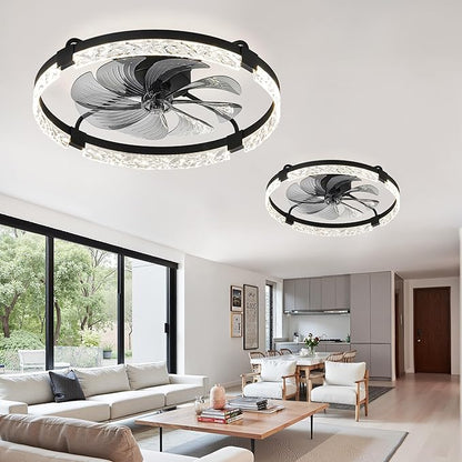 LEDIARY 2 Pack 24 Inch Modern Ceiling Fans with Lights and Remote, Dimmable Flush Mount Ceiling Fan, Black Low Profile Ceiling Fan with 3 CCT and 6 Speeds