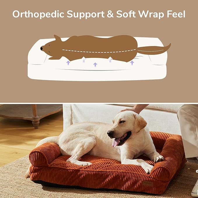 FUKUMARU Cute Dog Bed, Fluffy Dogs Couch with TPU Layer Keeping Lining Dry, Pet Sofa Medium Size Dog Easy to Care, Warm Cat Bed with Removable Zipper Cover, 36inch, Large, Orange-Mewly Pet