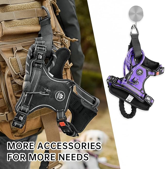 NESTROAD No Pull Dog Harness,Adjustable Oxford Dog Vest Harness with Leash,Reflective No-Choke Pet Harness with Easy Control Soft Handle for Large Dogs(X-Large,Purple)-Mewly Pet