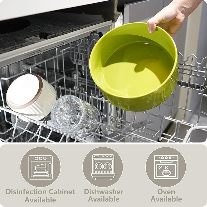 Ceramic Elevated Dog Bowls, Pet Food and Water Bowl Set for Large Dogs, 7.5 Cups Dog Bowls Raised with Wood Stand, 61OZ, Green-Mewly Pet