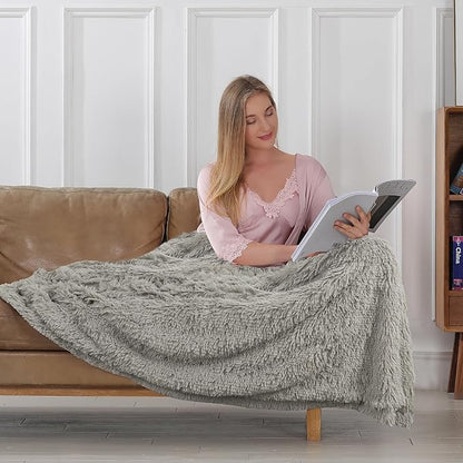 Tuddrom Decorative Extra Soft Faux Fur Blanket Queen Size 80"x90",Solid Reversible Fuzzy Fluffy Plush Fleece Comfy Microfiber Fur Blanket for Couch Sofa Bed,Quiet Grey