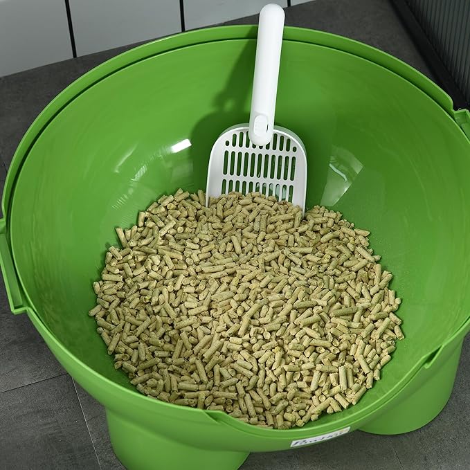 PawHut Hooded Cat Litter Box, Large Kitty Litter Pan with Lid, Scoop, Leaking Sand Pedal, Top Handle, Dark Green-Mewly Pet