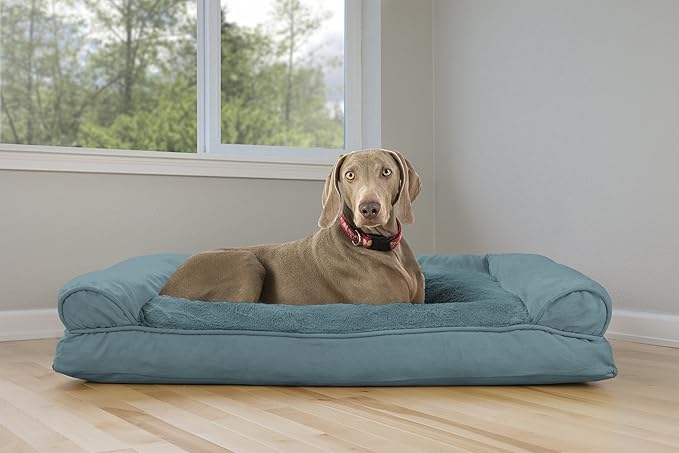 Furhaven Pillow Dog Bed for Large Dogs w/ Removable Bolsters & Washable Cover - Plush & Suede Sofa - Deep Pool, Jumbo/XL-Mewly Pet