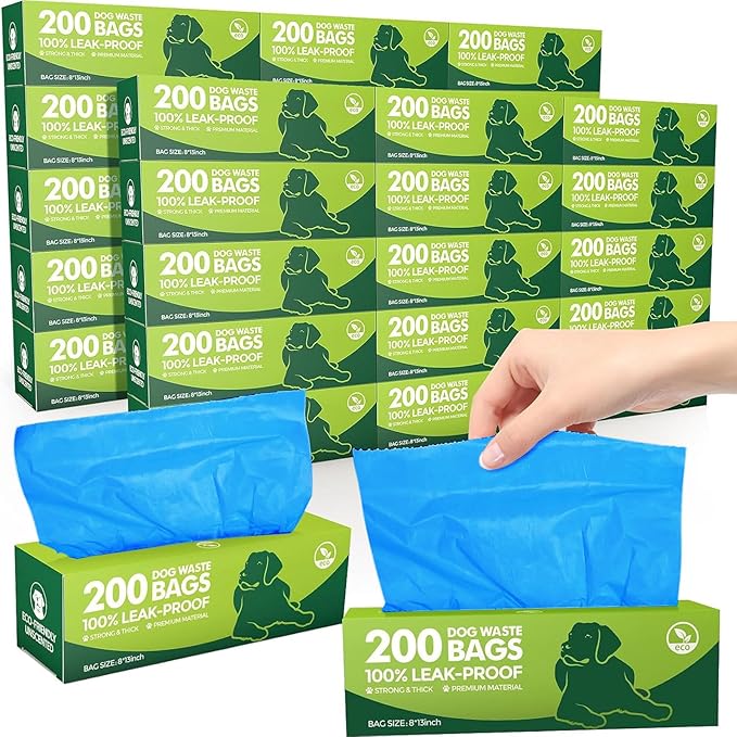 Harloon 6000 Counts Dog Poop Waste Bags 30 Rolls Extra Thick Strong Leak PET Proof Bags Disposable Bulk Universal Doggy Roll Waste Box for Puppy Outdoor Walking Travel(Bule,12 x 8 Inches)-Mewly Pet