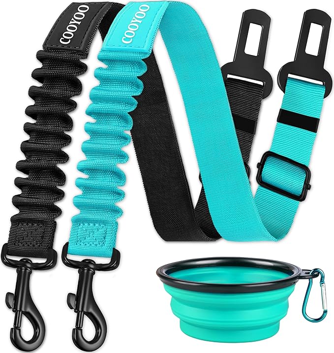 COOYOO Dog Seat Belt,3 Piece Set Retractable Dog Car Harness Adjustable for Vehicle Nylon Pet Safety Heavy Duty & Elastic-Mewly Pet