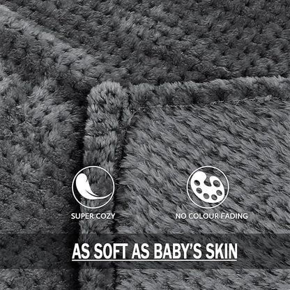 Exclusivo Mezcla Fleece Throw Blanket Extra Large, Super Soft and Warm Blankets for Couch, Sofa and Bed Waffle Textured, Cozy, Fuzzy and Lightweight (Dark Grey, 50x70 Inches)