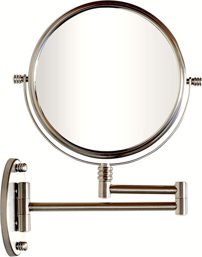 Deco Brothers Wall Mount Extendable Mirror, 8 Inch Double Sided with 7X Magnification, Nickel