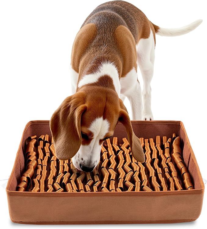Snuffle Mat for Dogs, Dog Puzzle Mat, Interactive Dog Toys for Enrichment,Sniff Mats with Non-Slip Backing,Suitable for Breeds and Sizes of Dogs (Brown, 17" X 15")-Mewly Pet