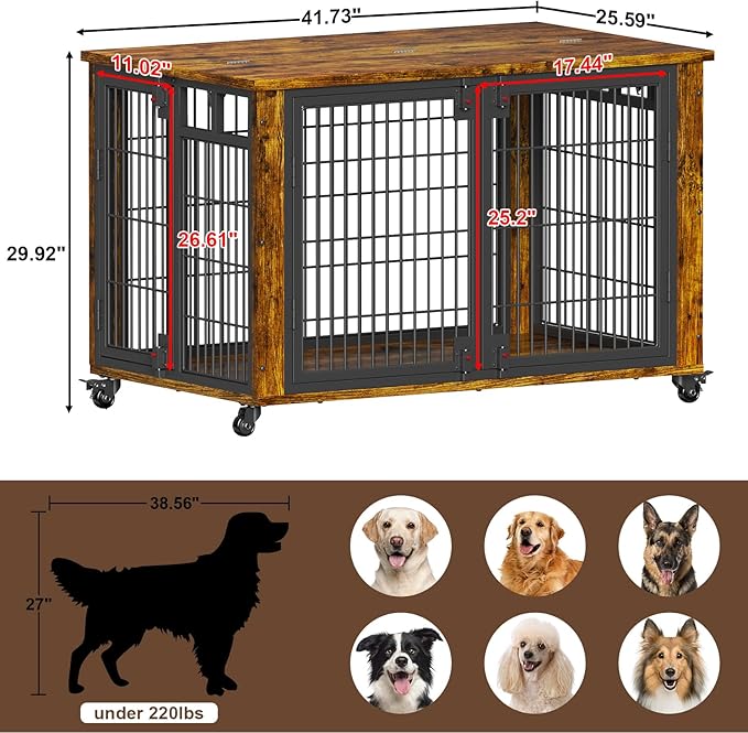 EasyCom 41" for Training Moveable XL Dog Crate, Large Dog Crate Furniture with Top-Access Teasing/Feeding Doors, Chew-Resistant Dog Kennel Indoor Furniture for Medium and Large Dogs-Mewly Pet