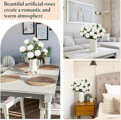 Ouddy Decor 50 Pcs Artificial White Roses Bulk Realistic Silk Roses with Long Stems Fake Roses Flowers for Wedding Bridal Bouquet DIY Table Centerpieces Arrangement Valentines Day Home Decor, White