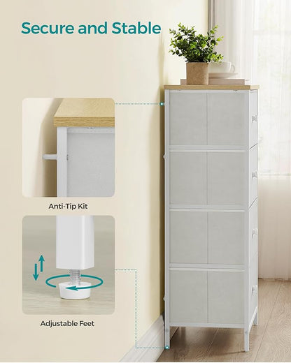 SONGMICS Dresser for Bedroom, Fabric Dresser with 4 Drawers, Metal Frame, Small Chest of Drawers, White and Oak ULTS314W57
