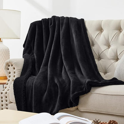 Walensee Sherpa Fleece Blanket (Queen Size 90”x90” Black) Plush Throw Fuzzy Super Soft Reversible Microfiber Flannel Blankets for Couch, Bed, Sofa Ultra Luxurious Warm and Cozy for All Seasons
