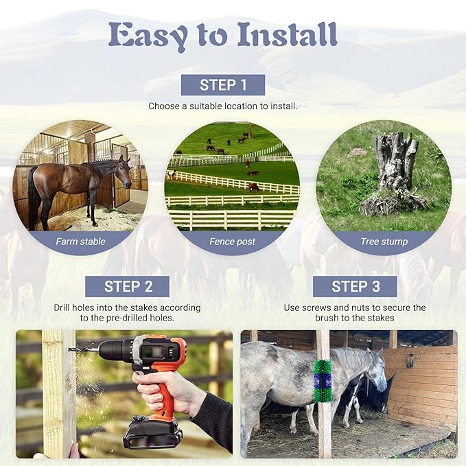 Livestock Scratching Brush, 17.5 x 7.8 Inch Goat Brushes for Grooming, Horse Brushes for Shedding, Livestock Brush with 4 Screws Great for Horse, Elk, Cattle, Pig, Sheep（Green）-Mewly Pet