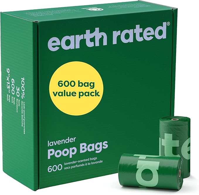 Earth Rated Dog Poop Bags Value Pack, Leak-Proof and Extra-Thick Pet Waste Bag for Big and Small Dogs, Refill Rolls, Lavender Scented, 600 Count-Mewly Pet