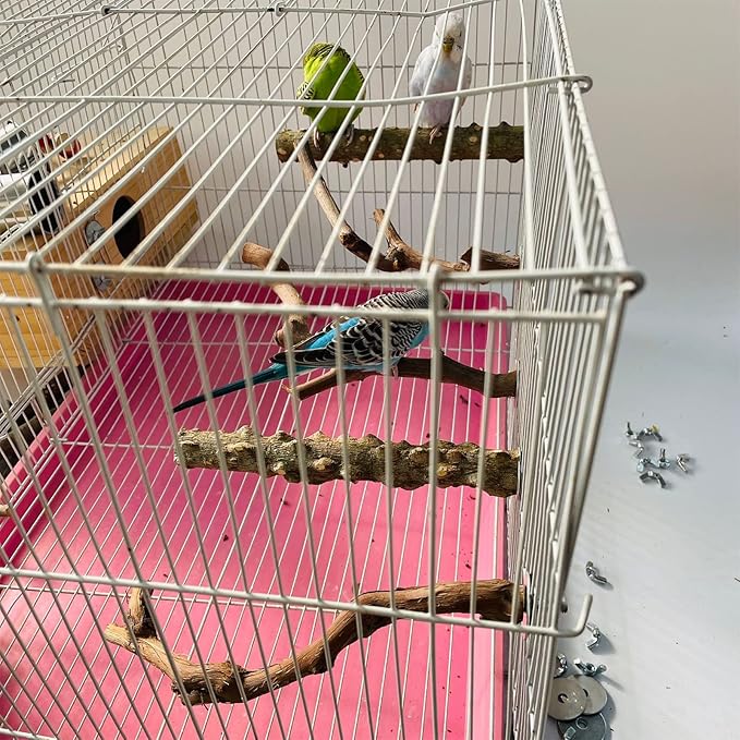 5PCS Bird Perch Stand Natural Wooden Parrot Stand Branch,3 Grape Wood Perch,2 Stand,Paw Grinding Fork Parakeet Chewing Stick Exercise Training Branches for Cockatiels,Small Medium Birds-Mewly Pet