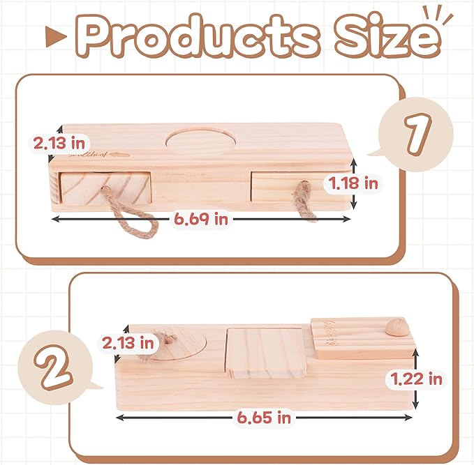 SoulThink® Interactive Guinea Pig Toys - Wooden Rat Toys for Pet Rats, Enrichment & Foraging Activity for Hamster Sniff n' Snack Puzzle for All Small Rodents (2 Sets)-Mewly Pet