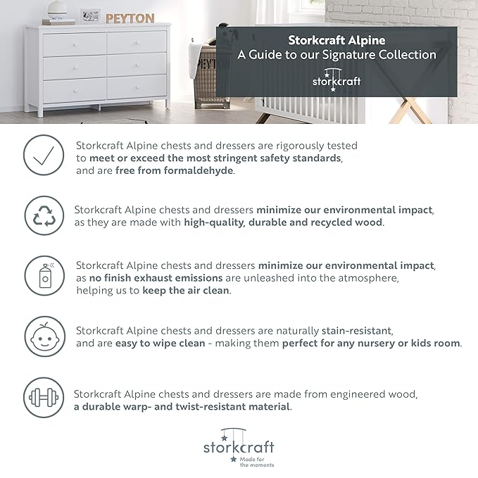 Storkcraft Alpine 6-Drawer Dresser (Gray) – GREENGUARD Gold Certified, Gray Dresser for Bedroom, Kids & Nursery Storage Drawers, Safety Interlocking Drawers, Pre-Installed Tracks, Kids Bedroom