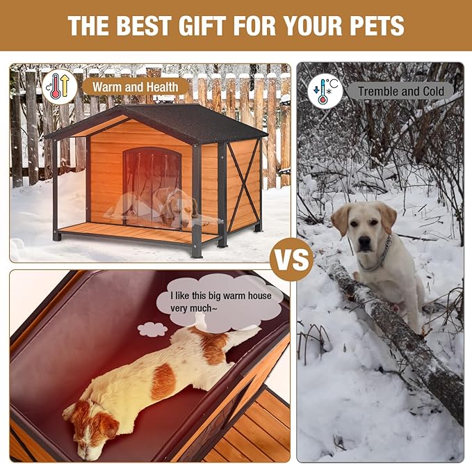 Extra Large Dog House Outdoor & Indoor, Insulated Liner Dog Kennel Weatherproof for Winter, 6 Sides All-Round Foam with Strong Metal Chew Proof Frame, for Small Medium Large Dogs-Mewly Pet