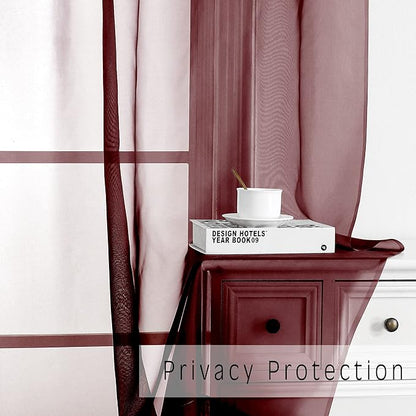 OVZME 2 Panels Window Burgundy Sheer Curtains 42" x 45" Inches for Small Windows, Soft Touching Top Dual Rod Pocket Drapes for Living Room & Bedroom.