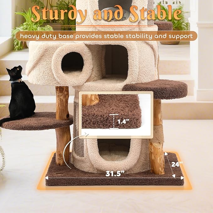 70'' Luxury Heavy Duty Cat Tree for Indoor Cats Adults,Treehouse Theme Large Cat Tower for Home Decoration,Multi-Level Modern Maine Coon Condo with 3*Wood Scratching Post,Perch,Huge House for Multicat-Mewly Pet